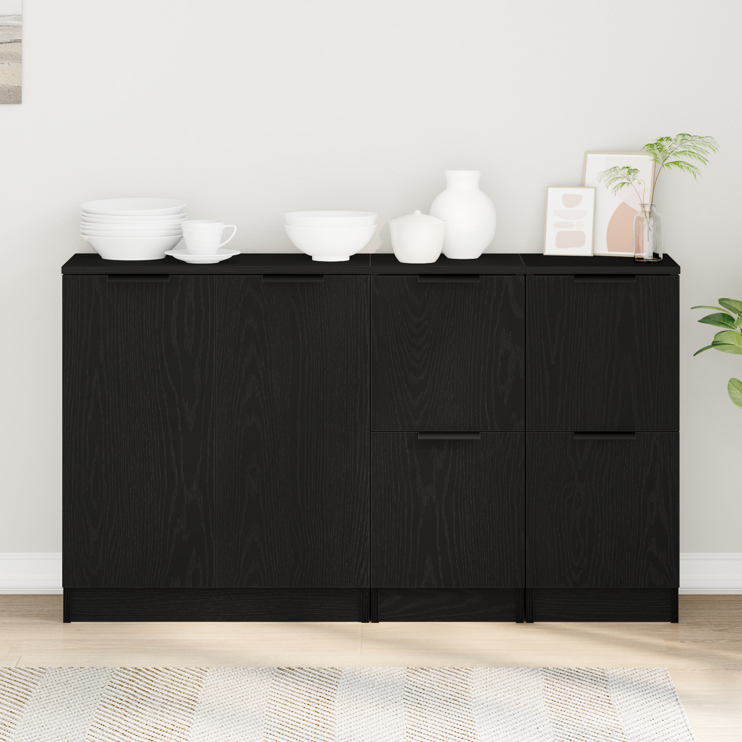 vidaXL Sideboard 3 pcs Black Oak Engineered Wood