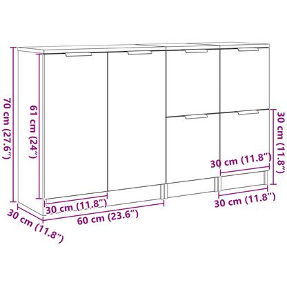 vidaXL Sideboard 3 pcs Black Oak Engineered Wood