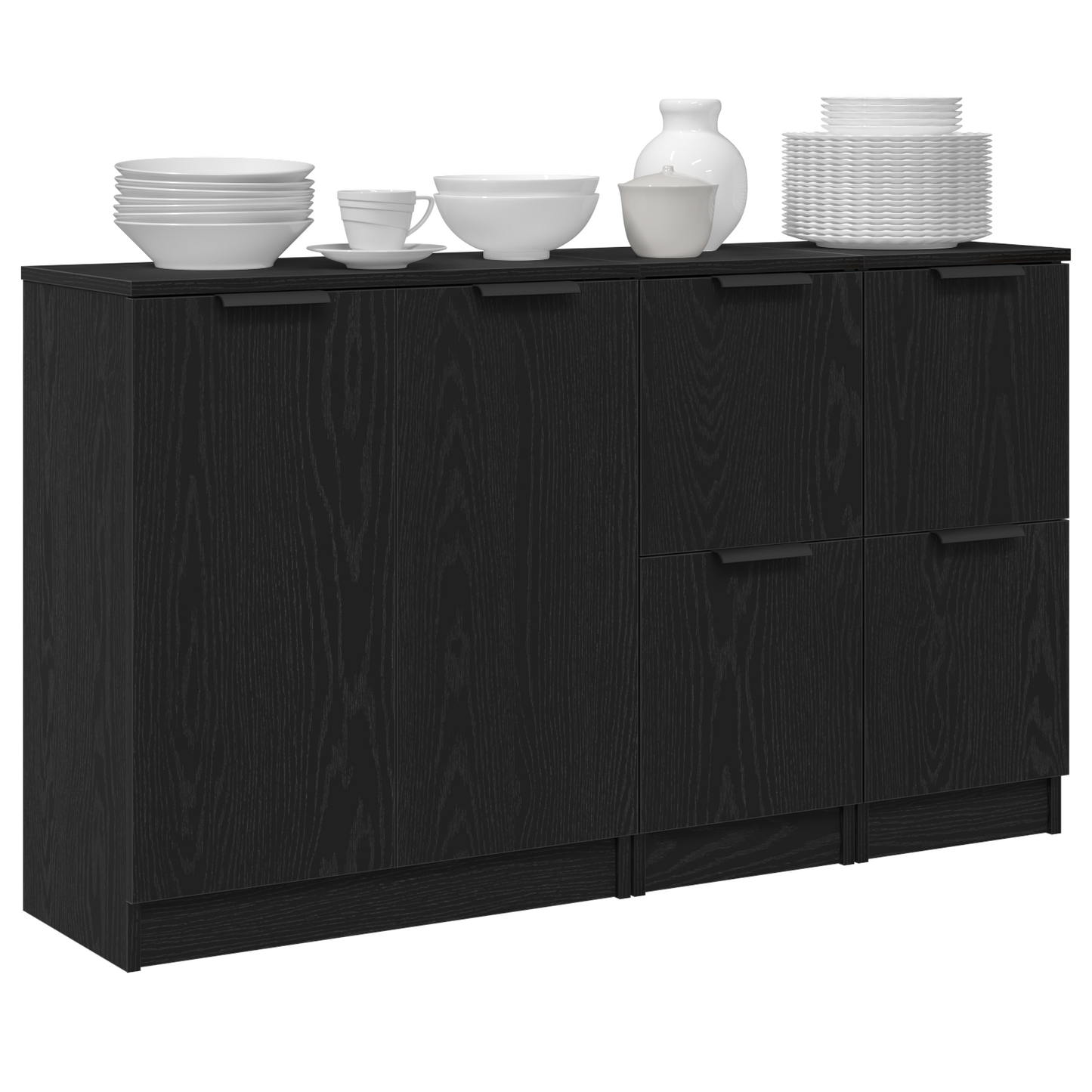 vidaXL Sideboard 3 pcs Black Oak Engineered Wood