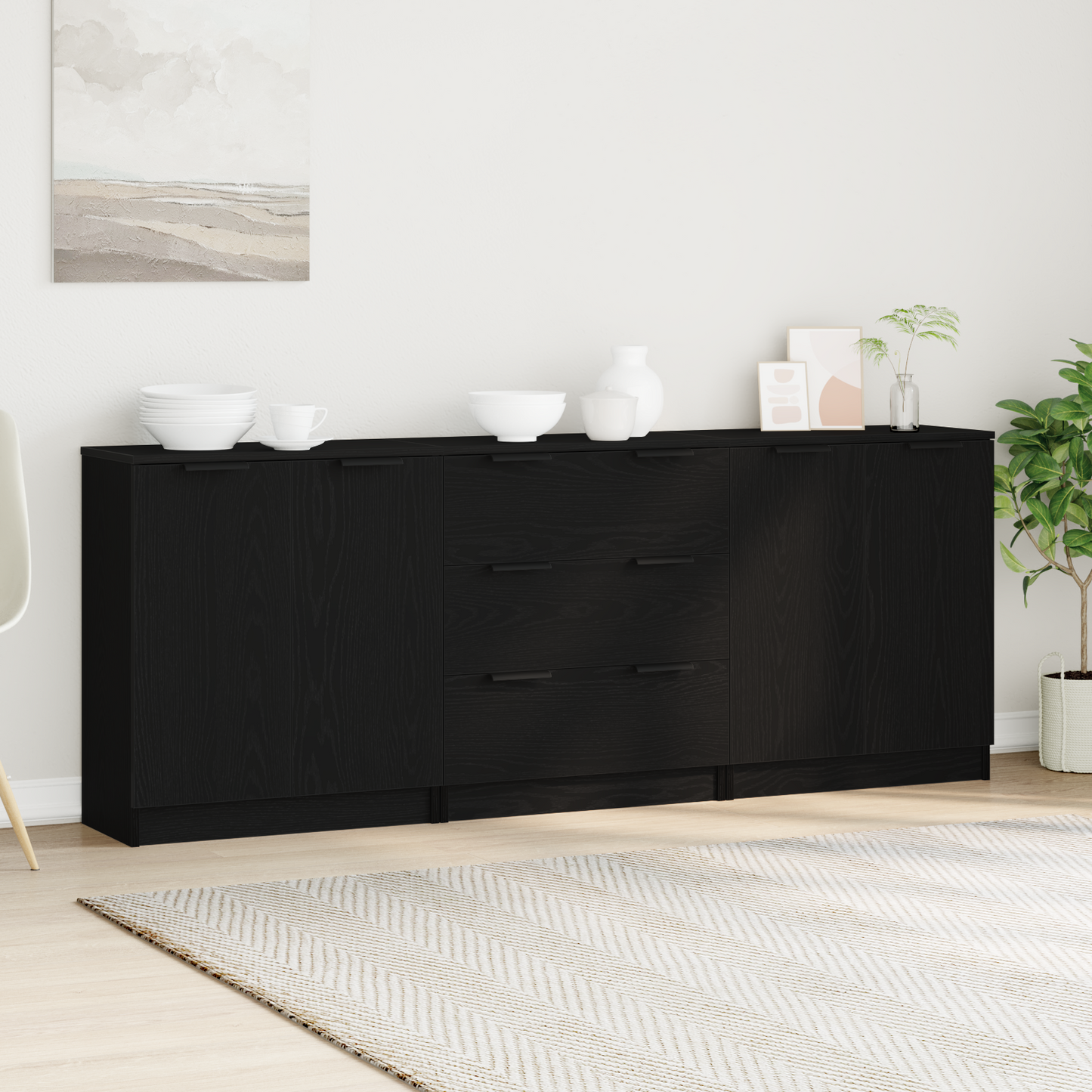 vidaXL Sideboard 3 pcs Black Oak 180 x 30 x 70 cm Engineered Wood