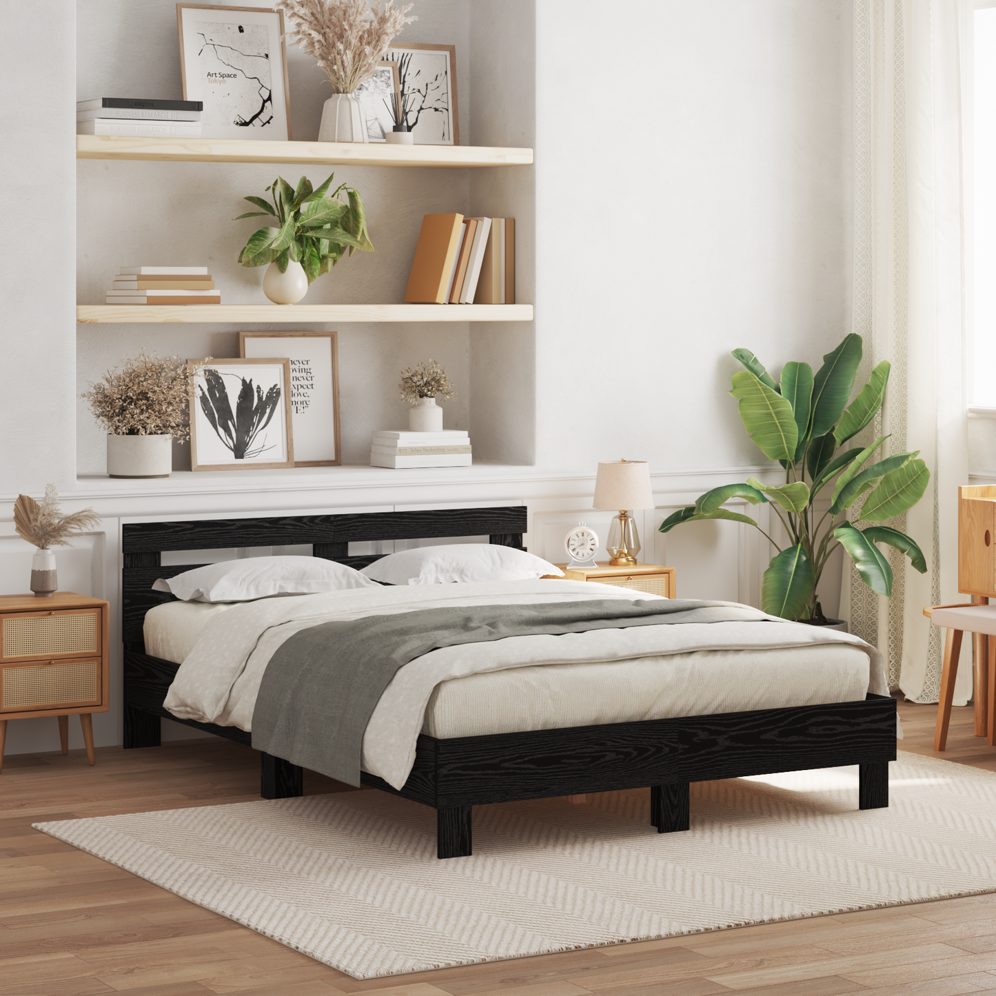 vidaXL Black Bed Frame Black oak Wood 140 x 190 cm Durable