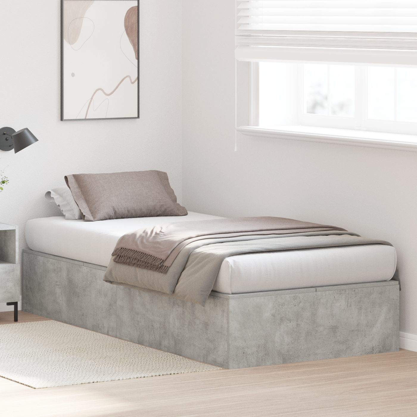 vidaXL Storage Bed Frame Concrete Grey 90x200 cm