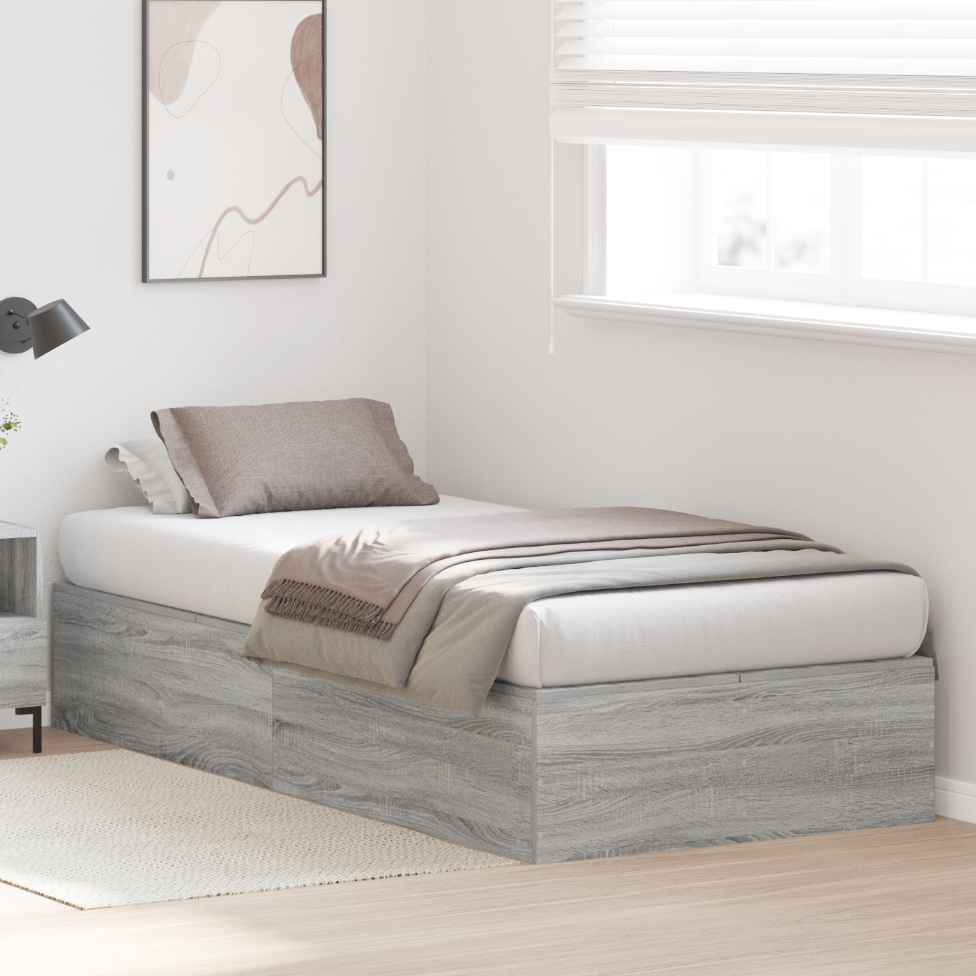 vidaXL Storage Bed Frame Grey Sonoma 100x200 cm