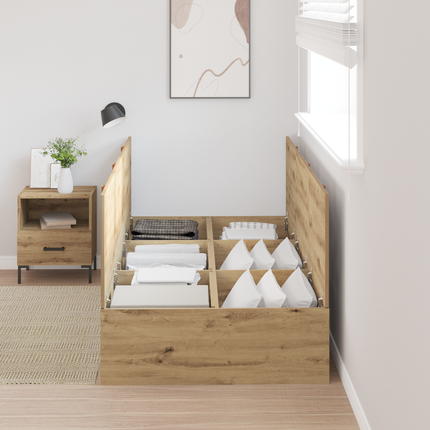 vidaXL Storage Bed Frame Artisan Oak 100x200 cm