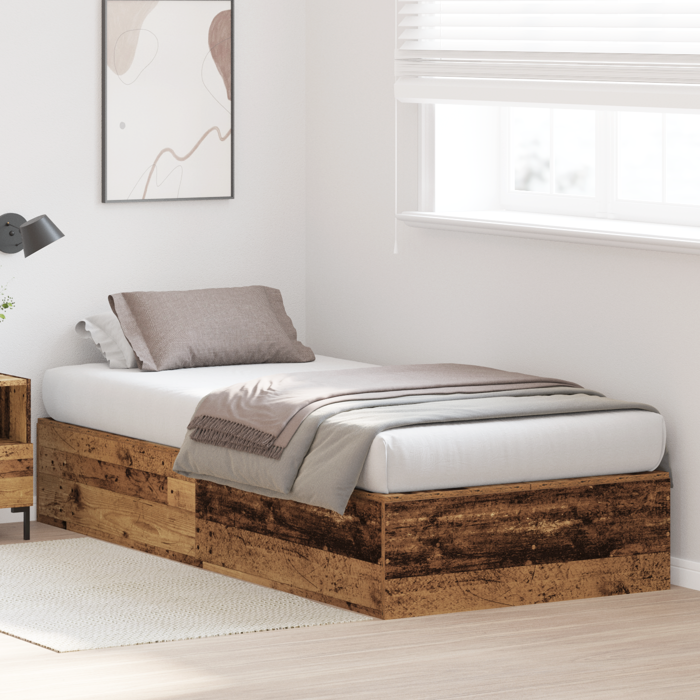 vidaXL Storage Bed Frame Old Wood 90x190 cm Engineered Wood