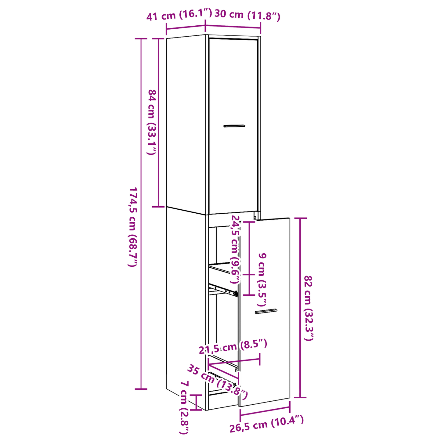 vidaXL Apothecary cabinet Black Oak 30x41x174.5 cm Engineered Wood