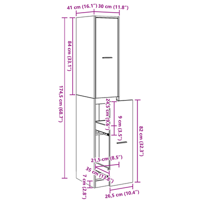 vidaXL Apothecary cabinet Black Oak 30x41x174.5 cm Engineered Wood