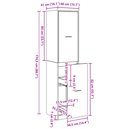 vidaXL Apothecary cabinet Black Oak 40x41x174.5 cm Engineered Wood