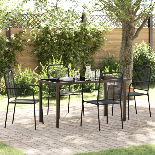 vidaXL 5 Piece Garden Dining Set Black Cotton Rope and Steel