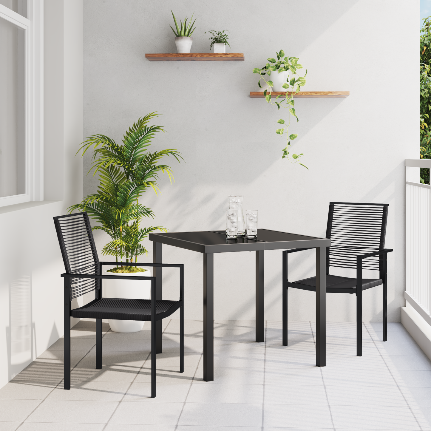 vidaXL 3 Piece Garden Dining Set Black PVC Rattan
