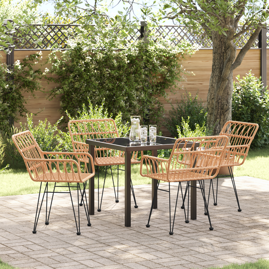 vidaXL 5 Piece Garden Dining Set Brown Poly Rattan