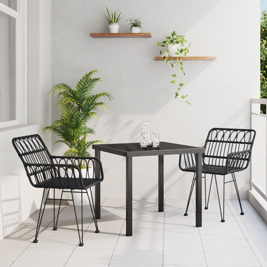 vidaXL 3 Piece Garden Dining Set Black Poly Rattan