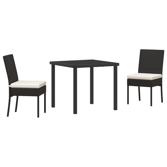 vidaXL 3 Piece Garden Dining Set Black Poly Rattan