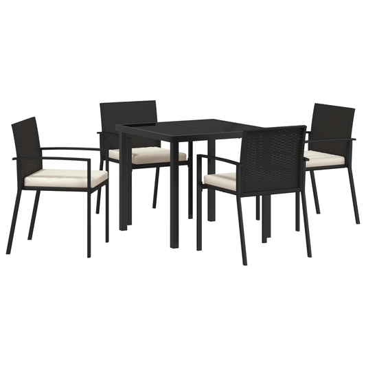 vidaXL 5 Piece Garden Dining Set Black Poly Rattan