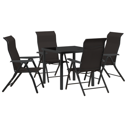 vidaXL 5 Piece Garden Dining Set Black Poly Rattan