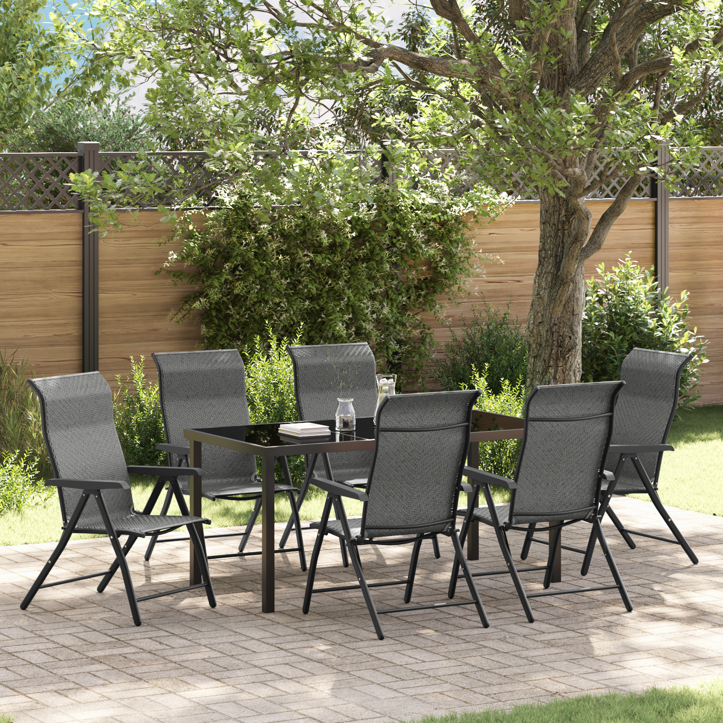 vidaXL 7 Piece Garden Dining Set Grey Poly Rattan