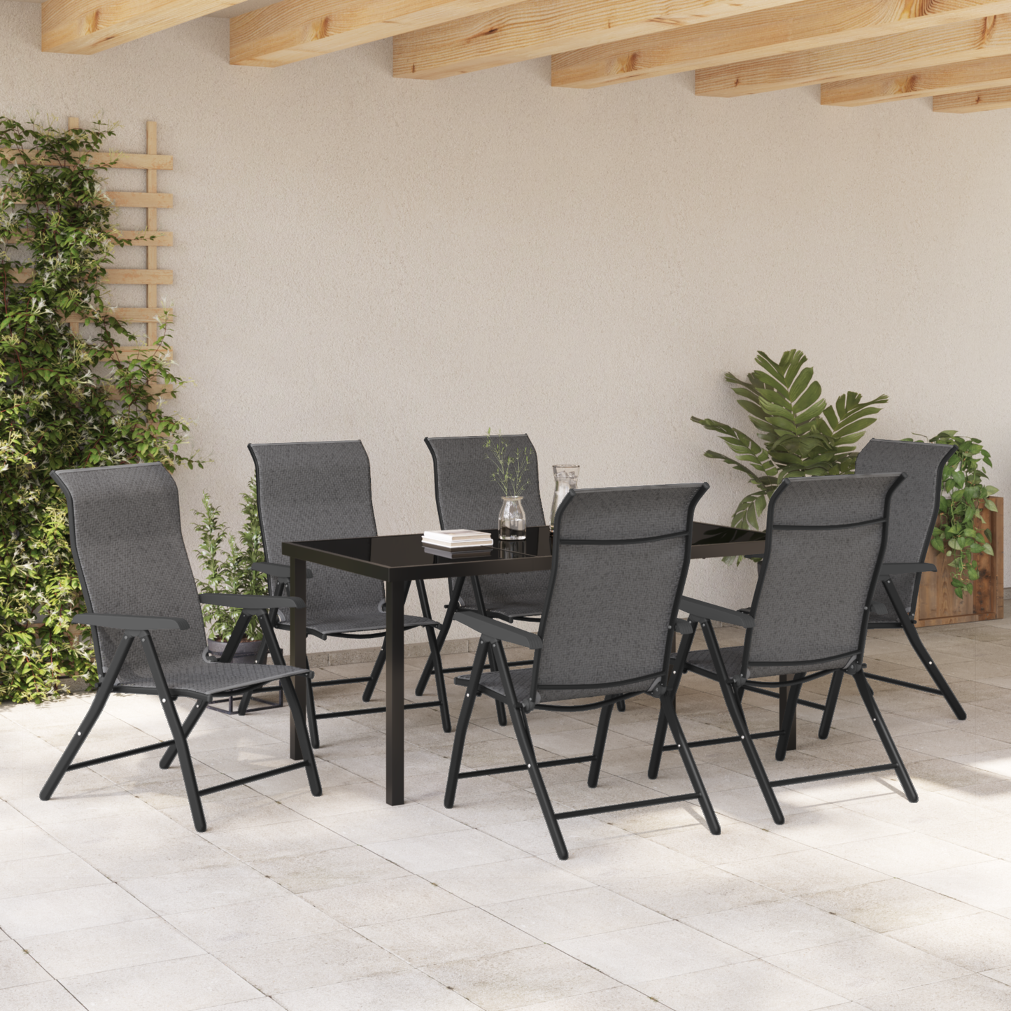 vidaXL 7 Piece Garden Dining Set Grey Poly Rattan