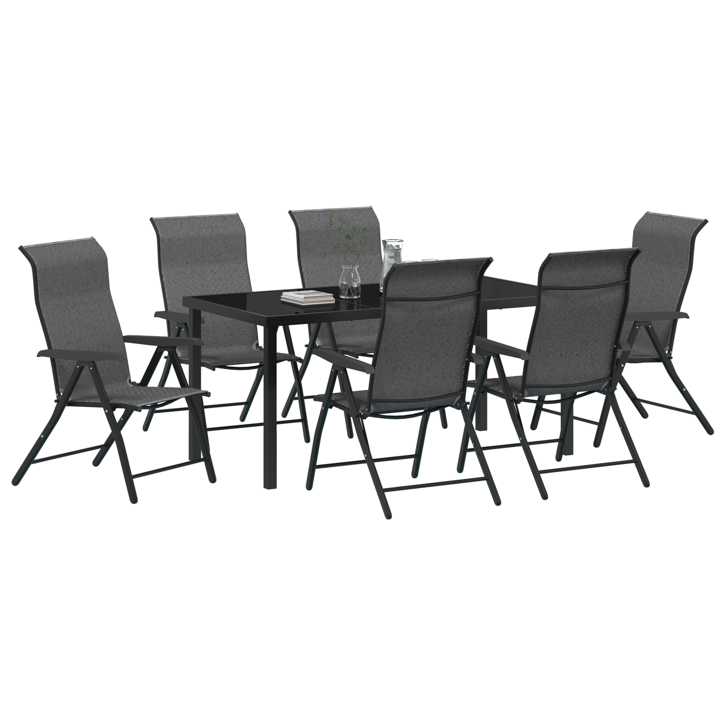 vidaXL 7 Piece Garden Dining Set Grey Poly Rattan