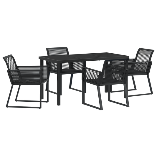 vidaXL 5 Piece Garden Dining Set Black Poly Rattan