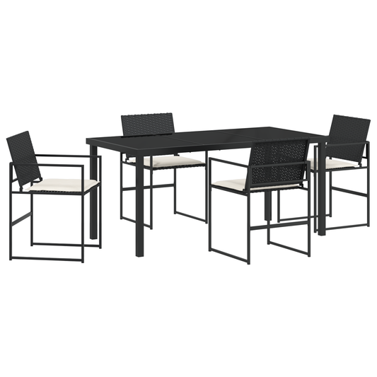 vidaXL 5 Piece Garden Dining Set with Cushions Black Poly Rattan