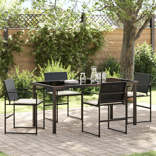 vidaXL 5 Piece Garden Dining Set with Cushions Black Poly Rattan