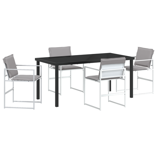 vidaXL 5 Piece Garden Dining Set with Cushions White Textilene and Steel