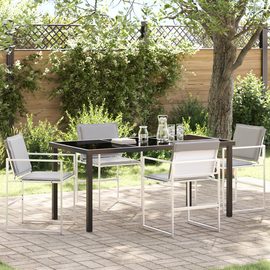 vidaXL 5 Piece Garden Dining Set with Cushions White Textilene and Steel