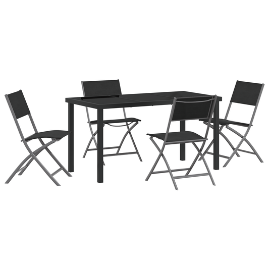 vidaXL 5 Piece Garden Dining Set Black Textilene and Steel