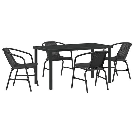 vidaXL 5 Piece Garden Dining Set Black Poly Rattan