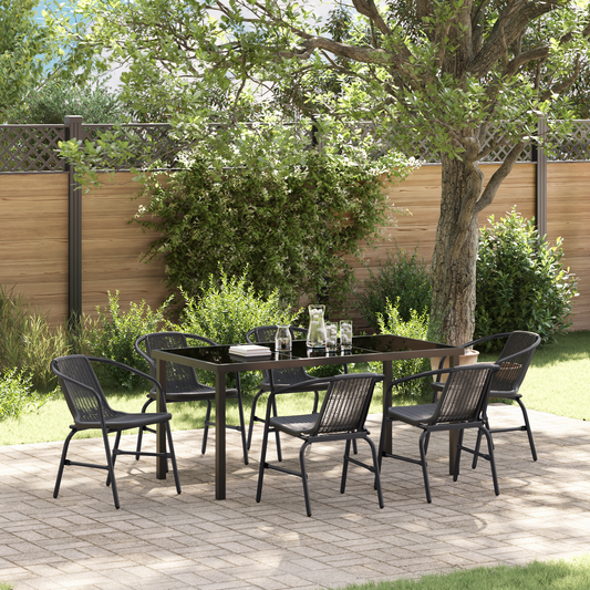vidaXL 7 Piece Garden Dining Set Black Poly Rattan