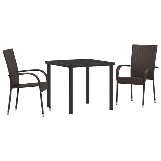 vidaXL 3 Piece Garden Dining Set in Brown Poly Rattan