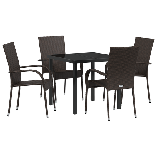 vidaXL 5 Piece Garden Dining Set - Brown Poly Rattan