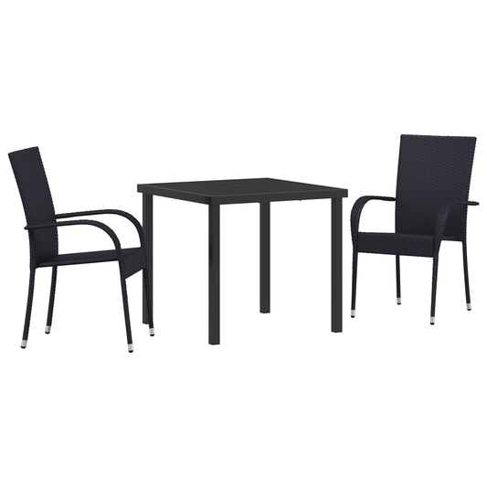 vidaXL 3 Piece Garden Dining Set in Black Poly Rattan