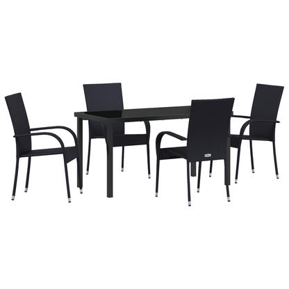 vidaXL 5 Piece Garden Dining Set in Black Poly Rattan