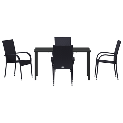 vidaXL 5 Piece Garden Dining Set in Black Poly Rattan