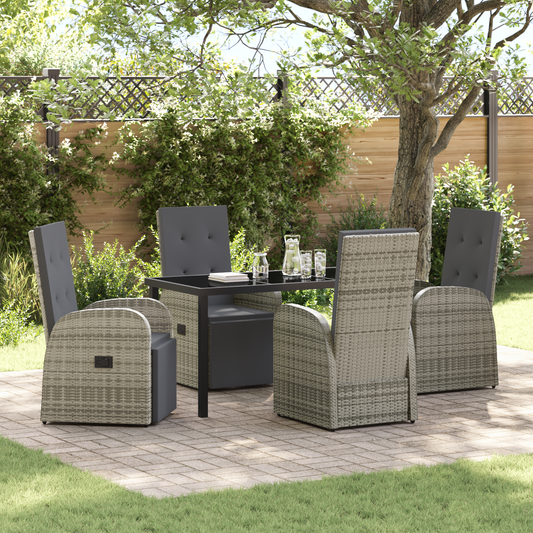 vidaXL 5 Piece Garden Dining Set with Cushions Grey Poly Rattan