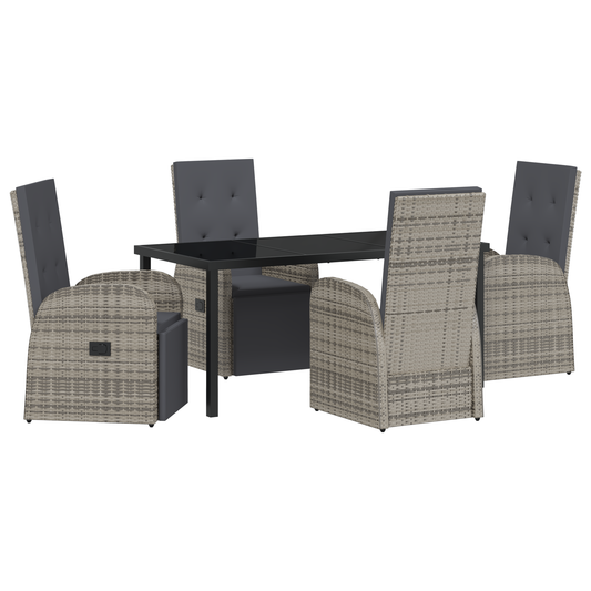 vidaXL 5 Piece Garden Dining Set with Cushions Grey Poly Rattan