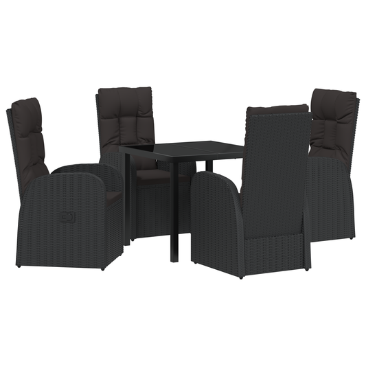 vidaXL 5 Piece Garden Dining Set with Cushions Black Poly Rattan