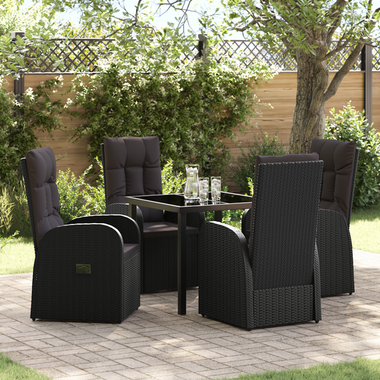 vidaXL 5 Piece Garden Dining Set with Cushions Black Poly Rattan
