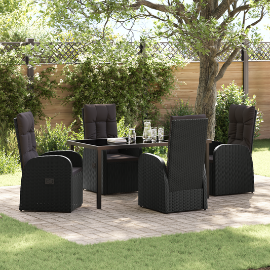 vidaXL 5 Piece Garden Dining Set with Cushions - Black Poly Rattan