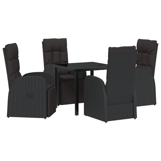 vidaXL 5 Piece Garden Dining Set with Cushions - Black Poly Rattan