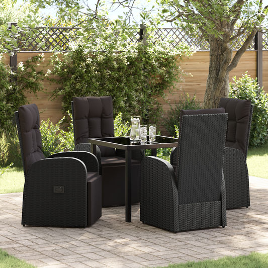 vidaXL 5 Piece Garden Dining Set with Cushions - Black Poly Rattan