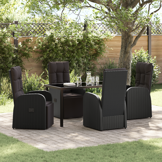 vidaXL 5 Piece Garden Dining Set with Cushions Black Poly Rattan
