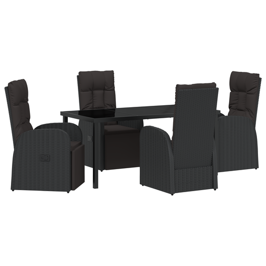vidaXL 5 Piece Garden Dining Set with Cushions Black Poly Rattan