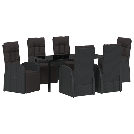 vidaXL 7 Piece Garden Dining Set with Cushions Black Poly Rattan