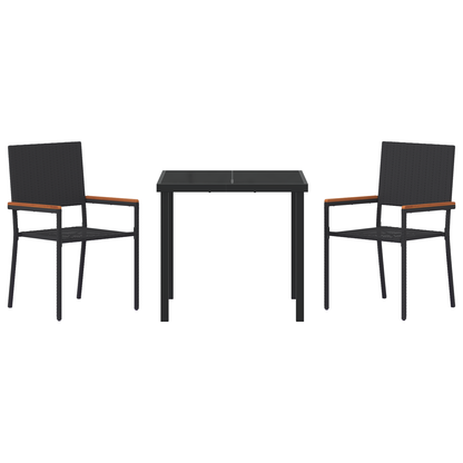 vidaXL 3 Piece Garden Dining Set Black Poly Rattan