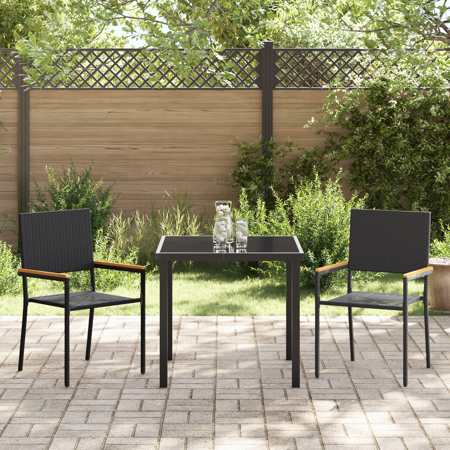 vidaXL 3 Piece Garden Dining Set Black Poly Rattan