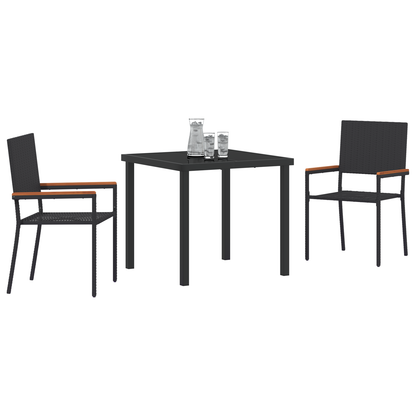 vidaXL 3 Piece Garden Dining Set Black Poly Rattan