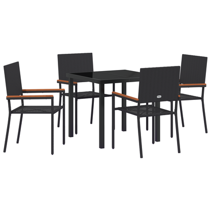 vidaXL 5 Piece Garden Dining Set Black Poly Rattan