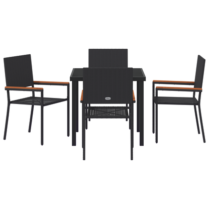 vidaXL 5 Piece Garden Dining Set Black Poly Rattan